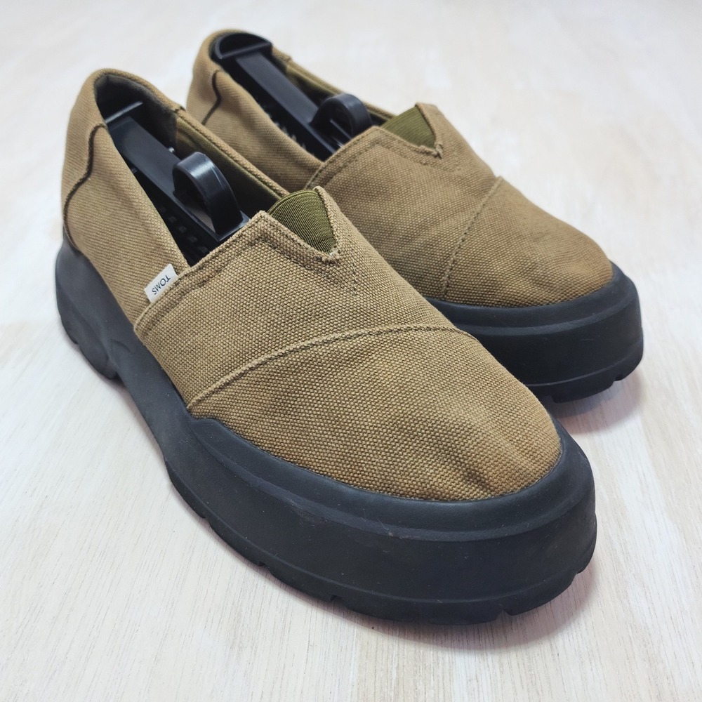 TOMS Mallow Alpargata Platform Slip On Canvas Shoes Olive Green Womens 8